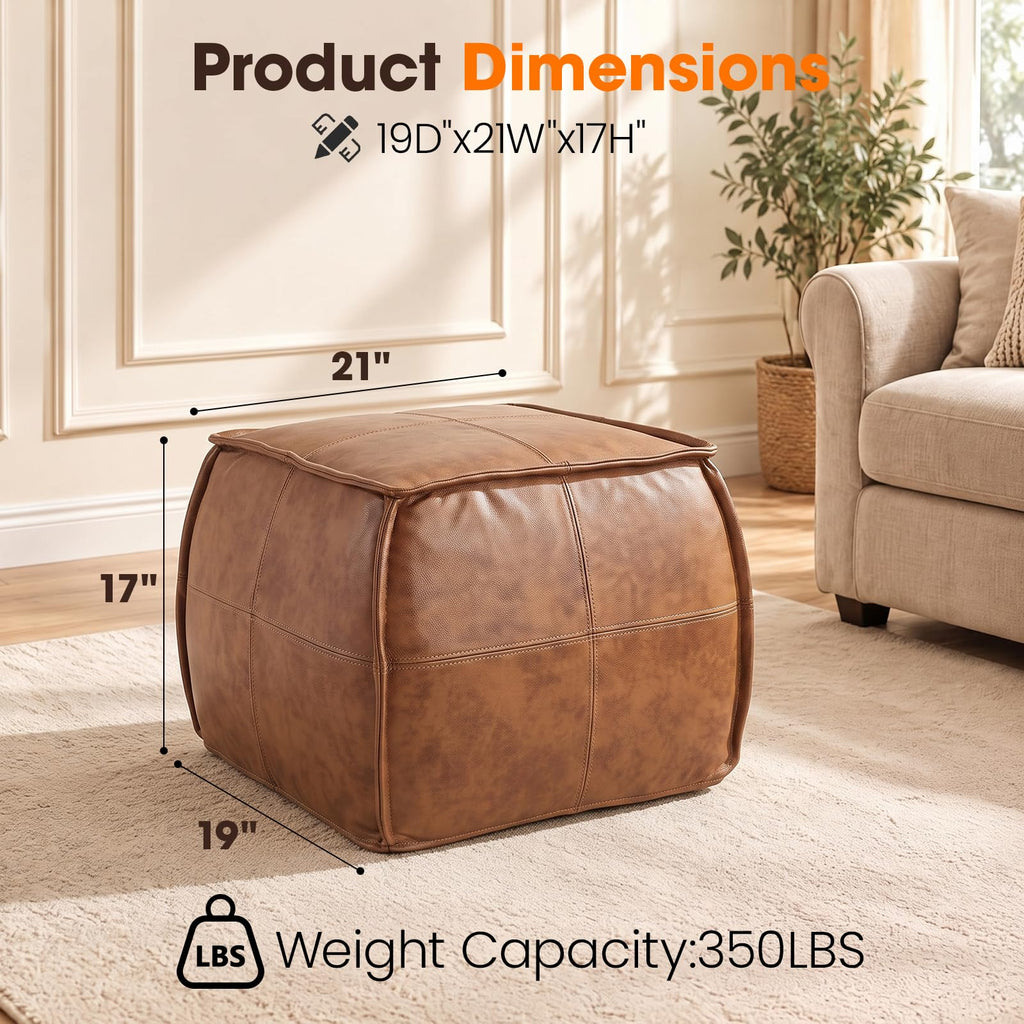 Genuine Leather Square Ottoman, Pouf (Brown, Square)