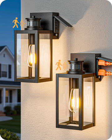 2 Pack Outdoor Wall Light with Outlet Motion Sensor Dusk to Dawn