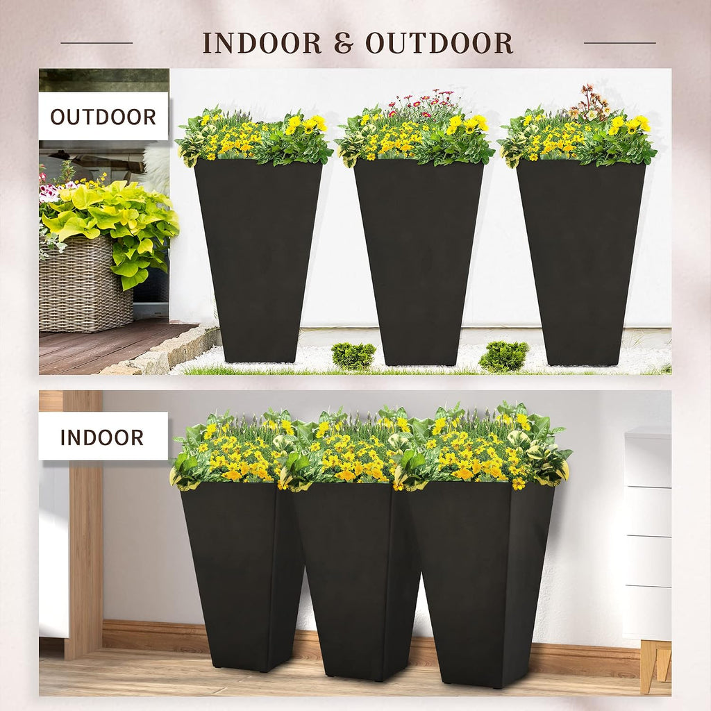 Set of 3 Planter, Indoor/Outdoor Plant Pots, 15.75" x 15.75" x 28" Tapered Square Flower Pot for Porch Patio and