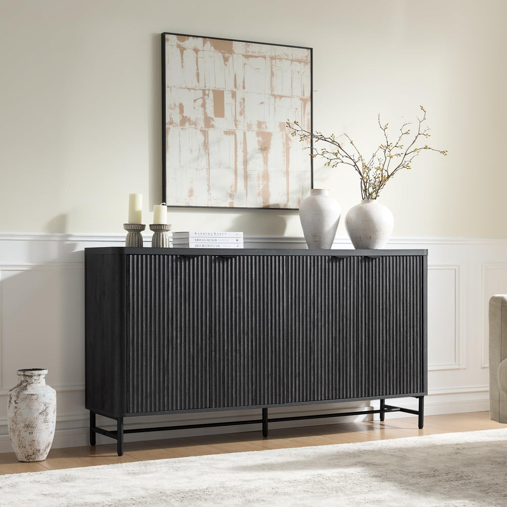 65" Large Sideboard Buffet Cabinet with Storage, Set of 2 Modern Fluted Credenza Accent Coffee Bar Console Tables