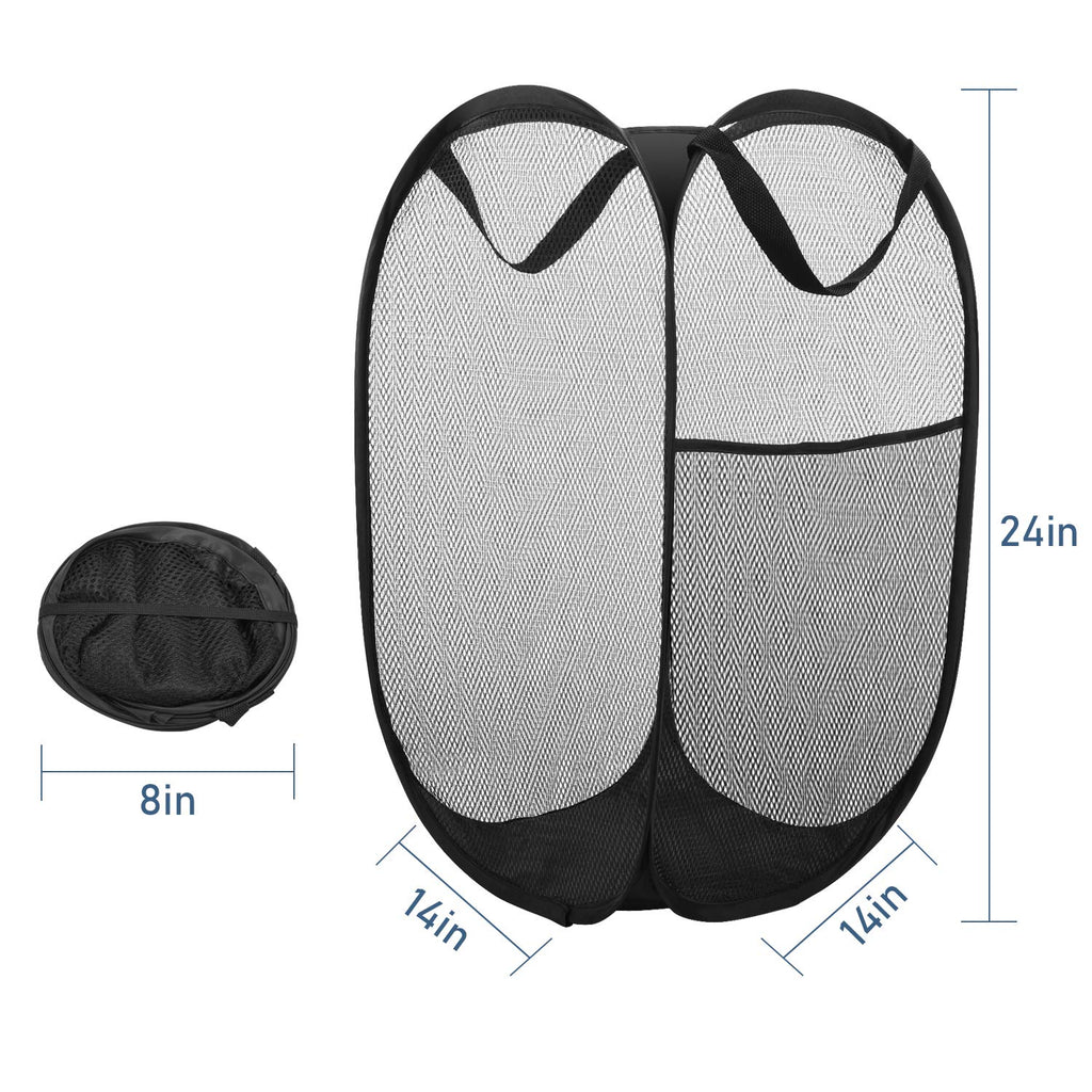 Mesh Popup Laundry Hamper, 2pcs Mesh Laundry Basket Collapsible with Side Pocket and Reinforced Handles, Solid Bottom