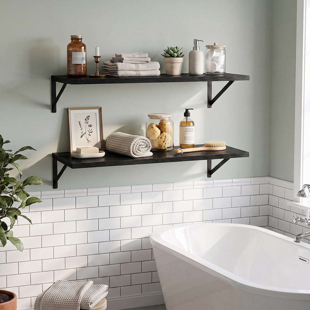 Wall Mounted Floating Shelves Set of 2, 30x12, Black