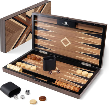 Wooden Backgammon Set for Adults - 19 Inch Classic Board Game Case - Premium Folding Backgammon Set with Wooded