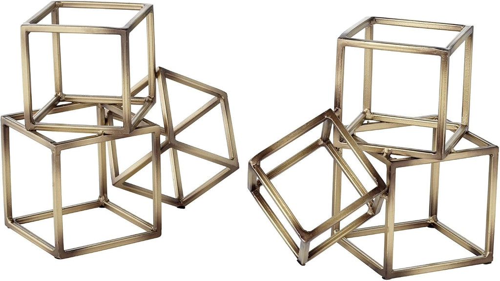 Tricube Antique Brass Finish 7 1/2" High Geometric Bookends