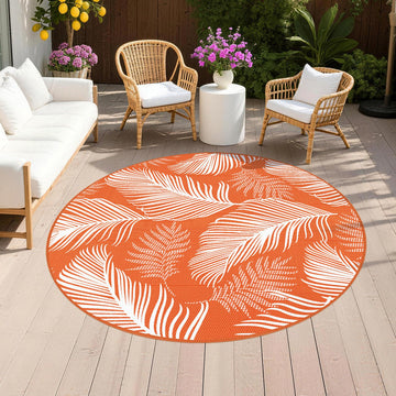 Waterproof Outdoor Rug 6ft, Plastic Straw Patio Rug, Leaf Orange