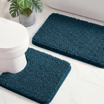 Bathroom Rugs Sets 2 Piece, Ultra Absorbent Chenille Non Slip Bathroom Mat Set - 20'' x 24'' U-Shaped Contour Toilet