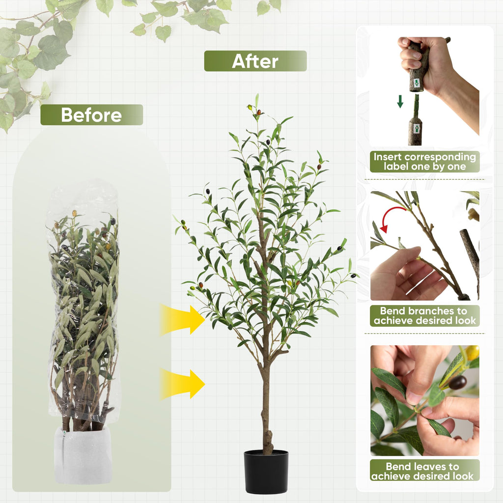2-Pack 4 FT Olive Tree Artificial Indoor, Faux Olive Trees with Planter, Fake Plants with Natural Trunk and Lifelike