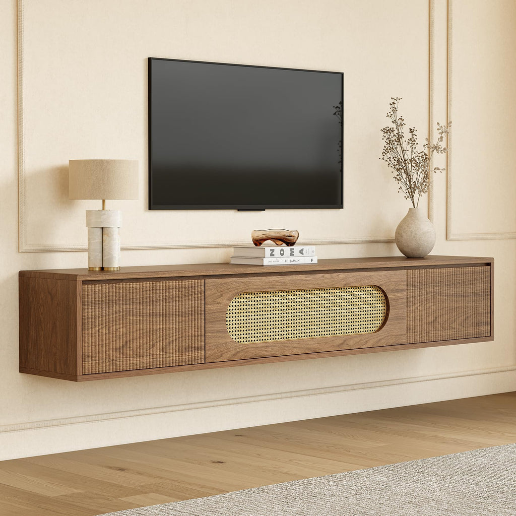 71'' Floating TV Stand Wall Mounted, Large Floating TV Stand, Fluted Floating Shelf for Under TV, Modern Media
