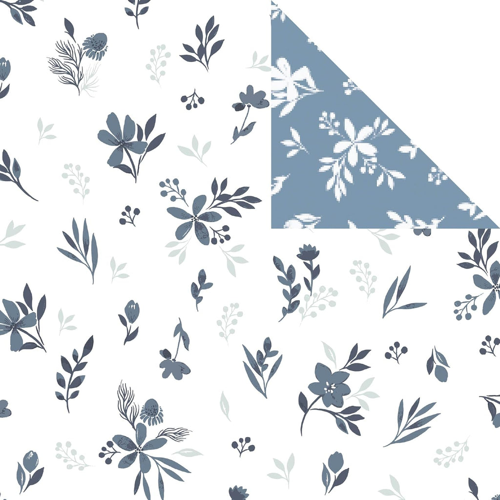 Floral Quilt King - Reversible Blue & White Floral Comforter, Daisy Design Lightweight Bedspread Quilt Bedding, Soft