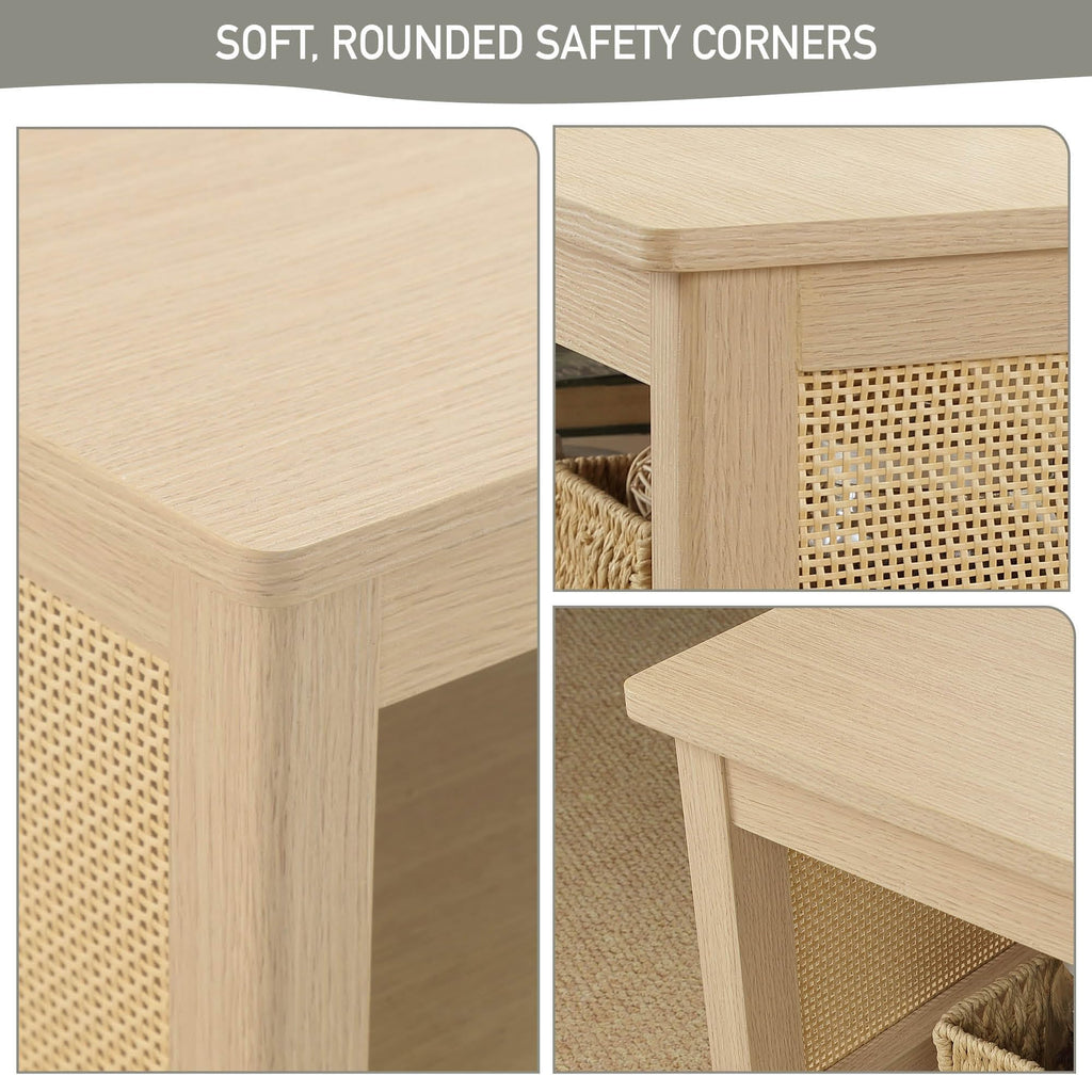 Handcrafted Rattan Decorative Coffee Table, Modern Farmhouse Style Center Table with Storage Shelf, Easy Assembly