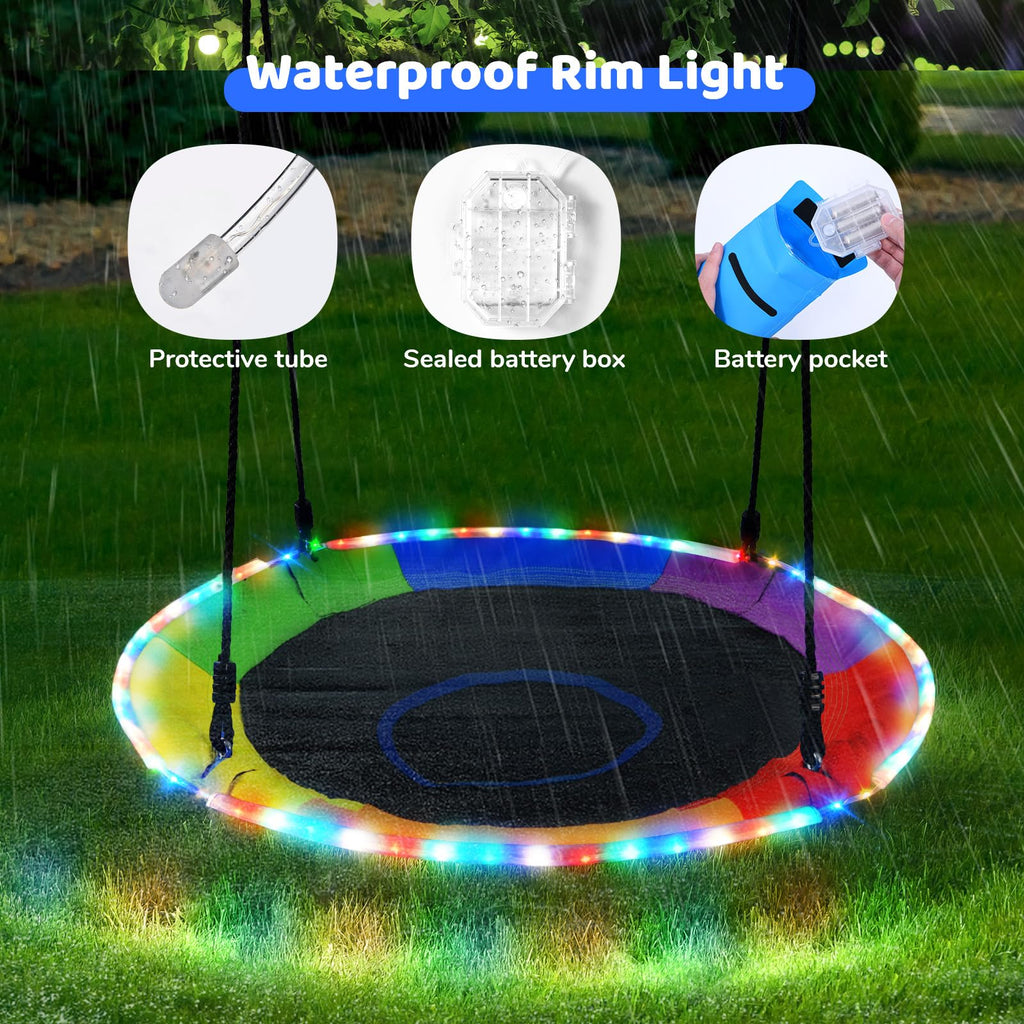 40" Saucer Tree Swing with LED Lights, Heavy Duty