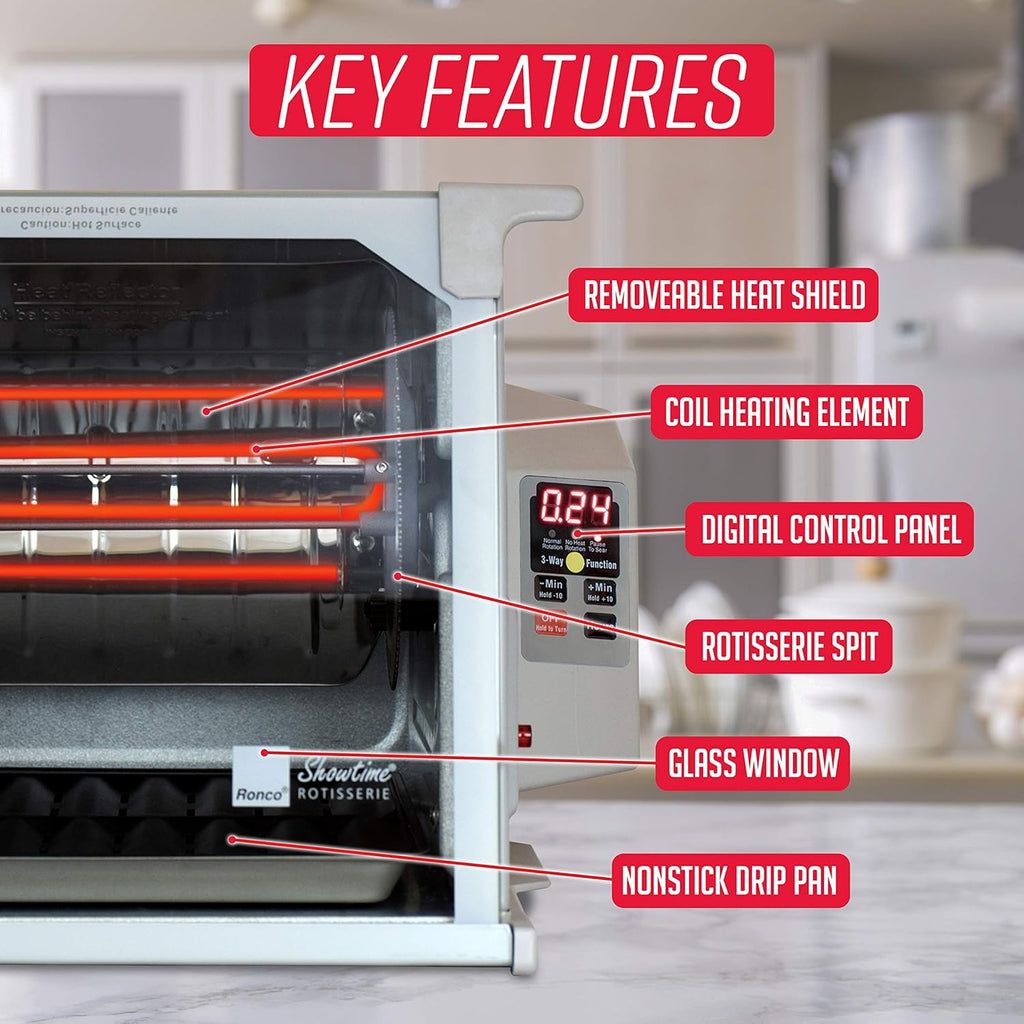 Digital Rotisserie Oven, Platinum Digital Design, Large Capacity (12lbs) Countertop Oven, Multi-Purpose Basket for