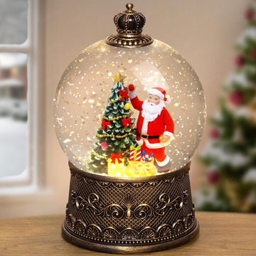 Christmas Snow Globe Lantern, Glitter Musical Snowglobe Light with Timer, USB & Battery Powered Music Box, Santa