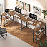 47 Inches L Shaped Desk, Computer Desk with Reversible Storage Shelves, for Gaming Corner Home Office Writing Study