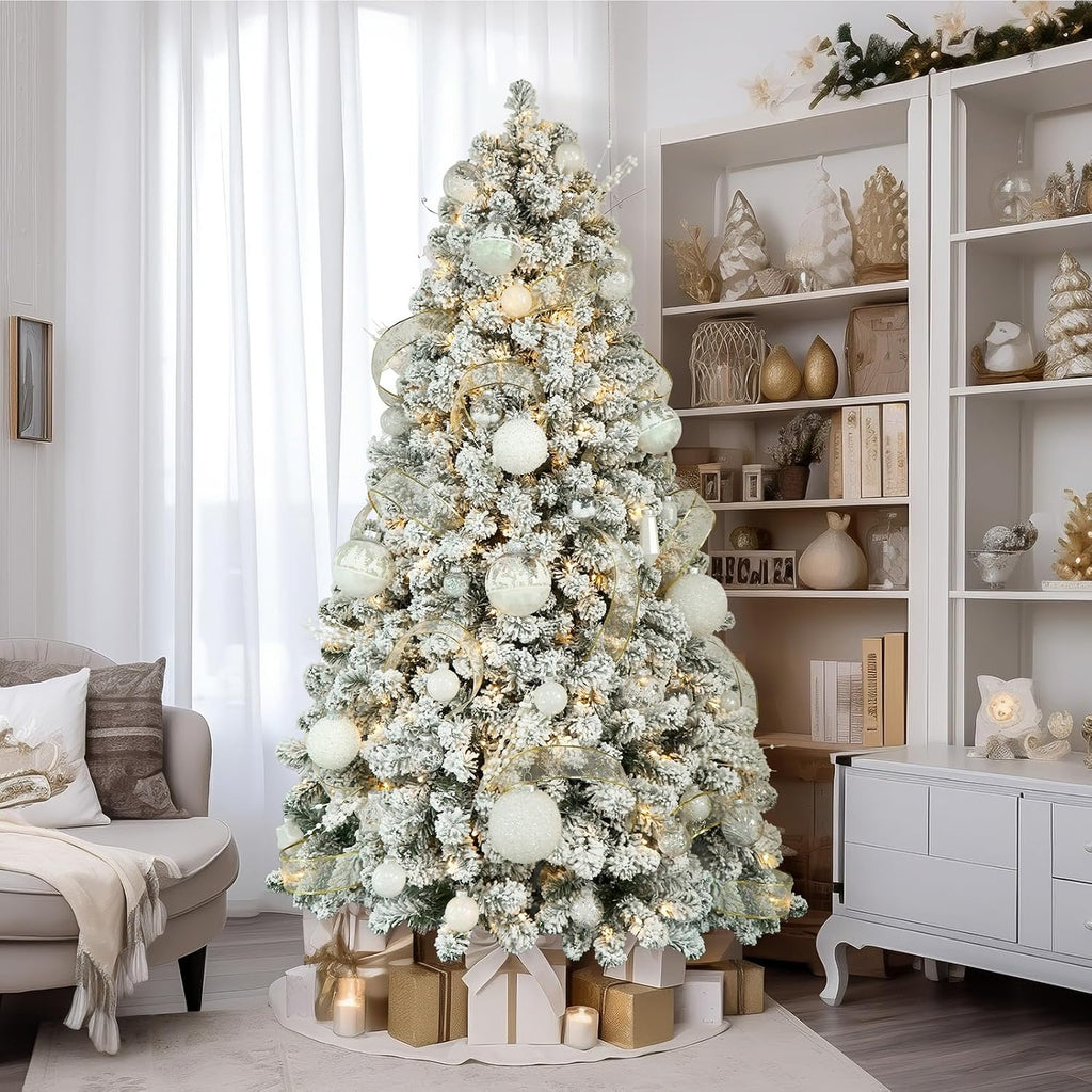 Snow Flocked Spruce Pre-lit Artificial Christmas Tree, White