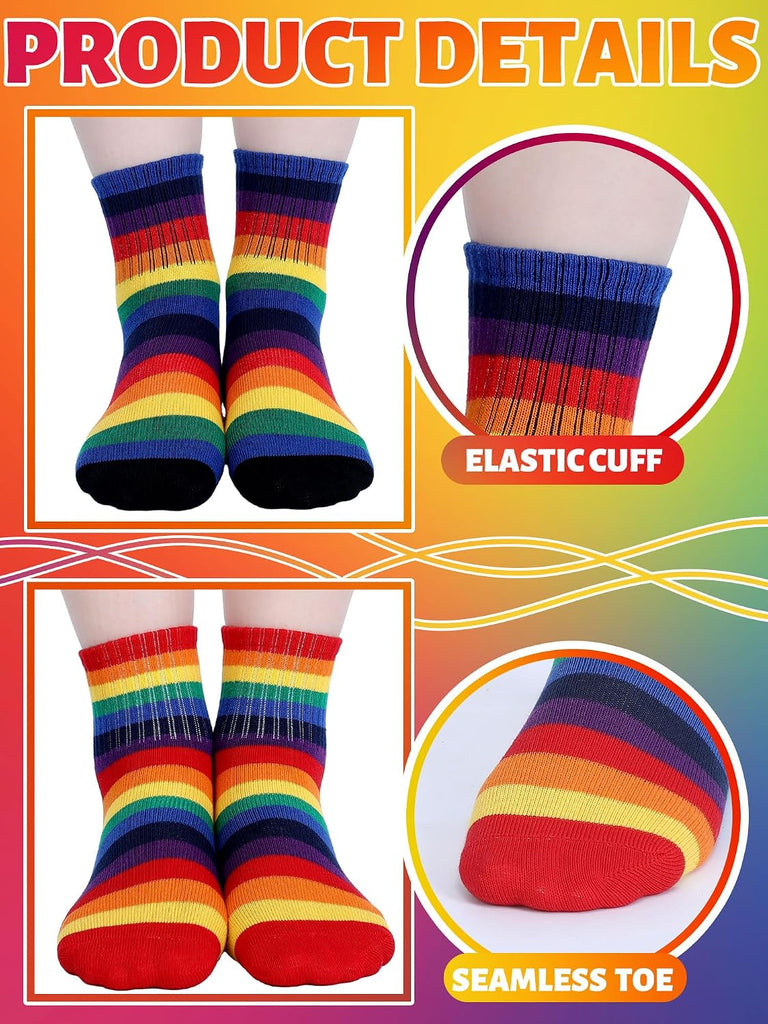 6 Pairs Kids Boys Crew Socks Kids Cotton Rainbow Stripe Calf Breathable Athletic Socks for Girls and Boys