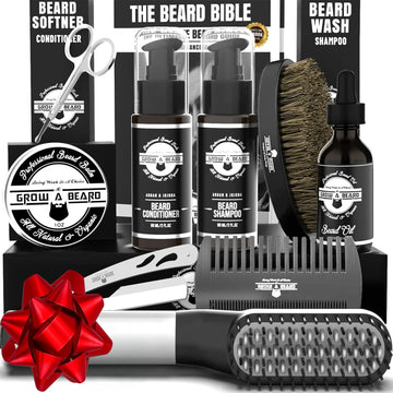 Beard Straightener Grooming Kit for Men, Beard Growth Kit, Wash, Brush & Comb, Unscented Growth Oil, All Natural