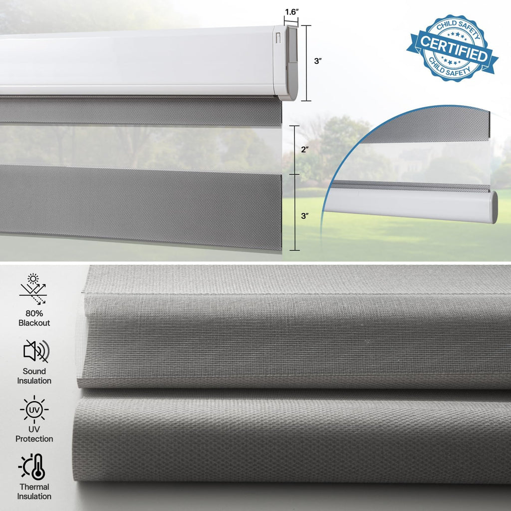 Zebra Motorized Blinds with Remote, SolarPowered Shades, Dual Layer Blackout, Custom Size SmartElectric Blinds