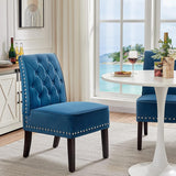 Blue Velvet Dining Chairs, DRM'SCUUM Comfy Dining Room Chairs, Soft Blue Velvet with Fabric Buttons and Nails