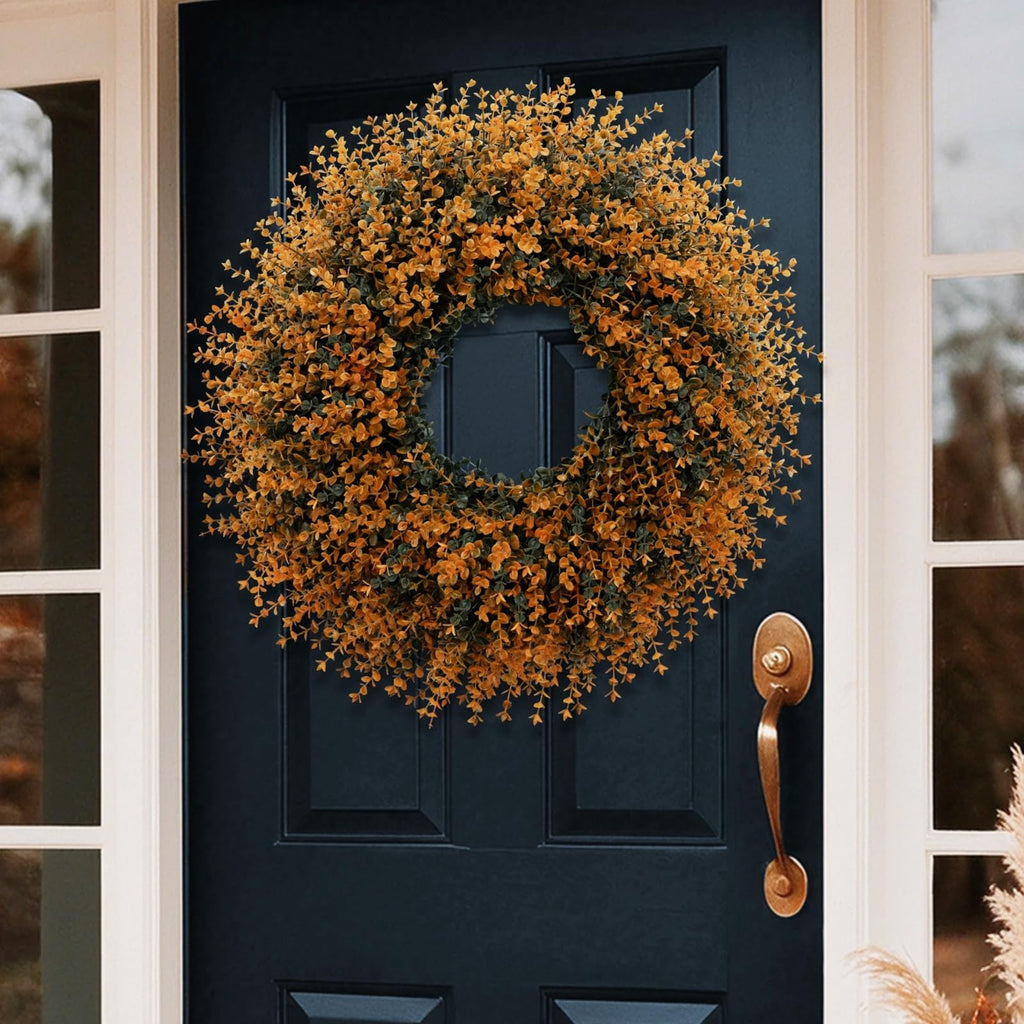28" Large Fall Boxwood Wreaths for Front Door Decoration(Orange)