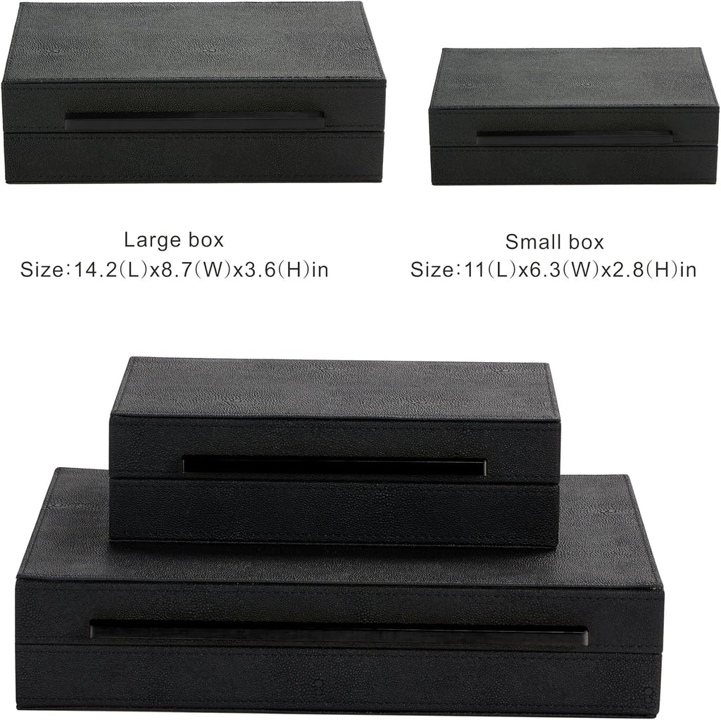 Decorative Boxes With Black Metal Handles,PU Faux Leather Jewelry Boxes Modern Storgage Boxes With Lids - Set of 2