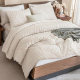 Queen Comforter Set Beige, Comforters Queen Boho Cream Soft Warm Tufted Neutral Bedding Comforter Sets for Queen Bed