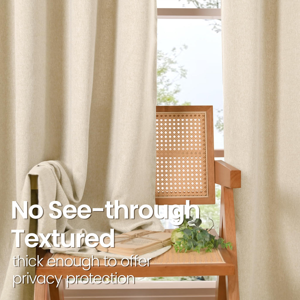 Oatmeal Linen Curtains 78 Inch Length 2 Panels Set, Country Rustic Window Drapes Textured Light Filtering Laundry