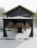 GarveeLife Hardtop Gazebo 12 ft x16 ft for All Weather, with Double Metal Roof, Net, and Curtain