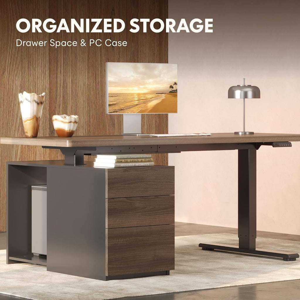 55" Executive Standing Desk with Drawers & CPU Cabinet | Dual Motor & 222 LBS, Spacious 1" Thick Desktop, Ideal and