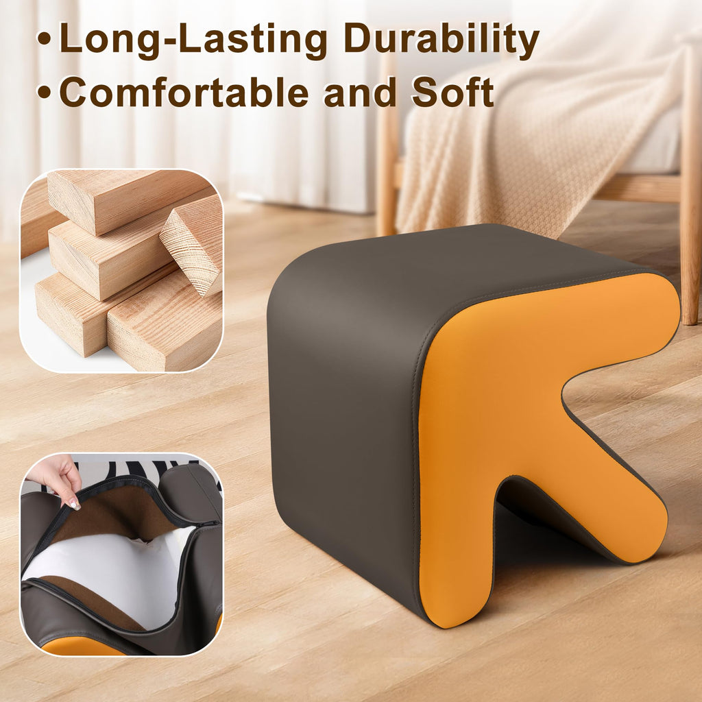 Ottoman, Foot Stool with Creative Shape, Napa Leather Ottomans, Removable Outer Foot Rest, No Assembly Required