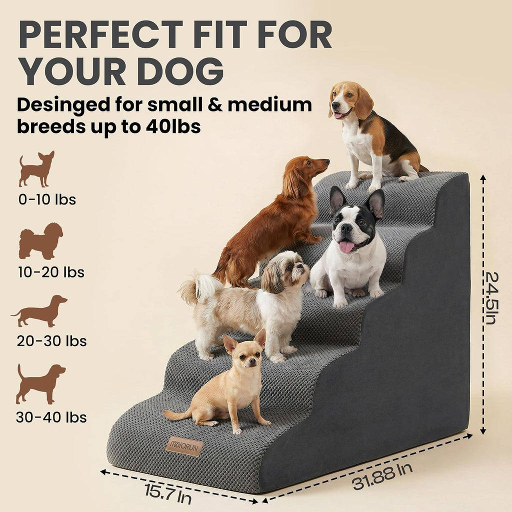 Dog Stairs for High Beds, 24.5" Foam Pet Ramp Step for Small Dogs