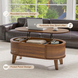 Fluted Lift Top Coffee Table with Storage,Modern Oval Coffee Table or Home Office（Walnut）