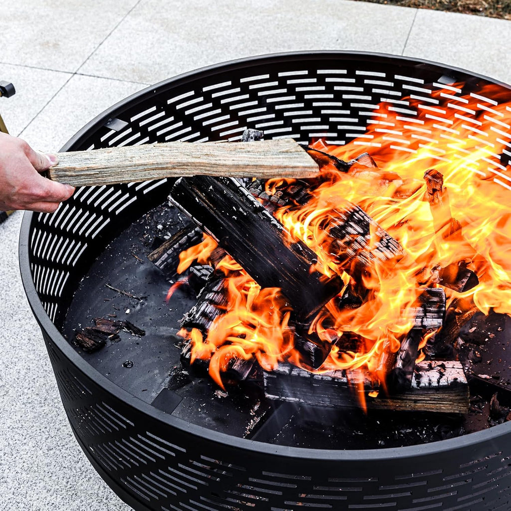 32" Wood Burning Fire Pits with Grill & Lid, Fire Pit Table for Outside with Waterproof Cover & Fire Poker
