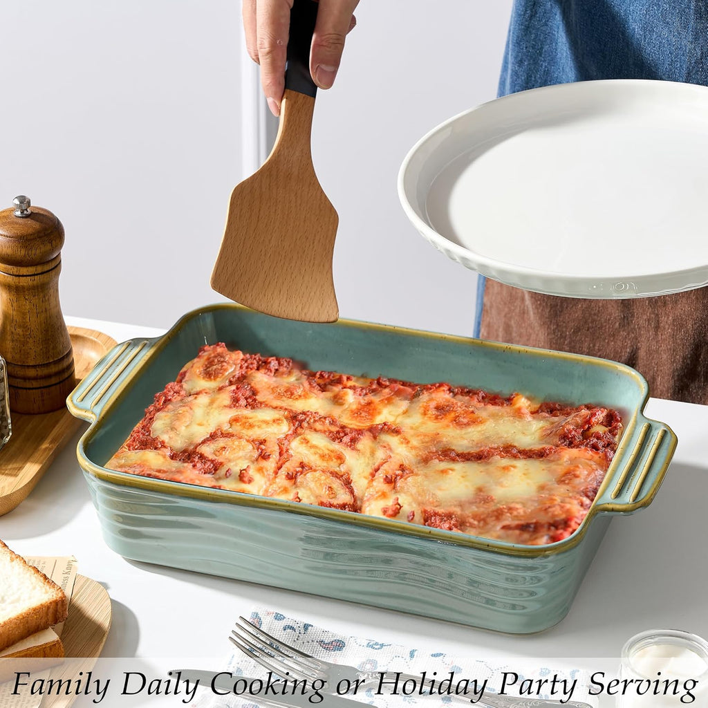 Ceramic Dish Set of 3, Casserole Dishes for Oven, Square Porcelain Bakeware Set with Handles, Lasagna Pan for