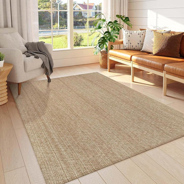 Boho Living Room Rugs, 5x8 Washable Woven Cotton Modern Bedroom Rugs | Farmhouse Tan Braided Floor Carpet Rug Room