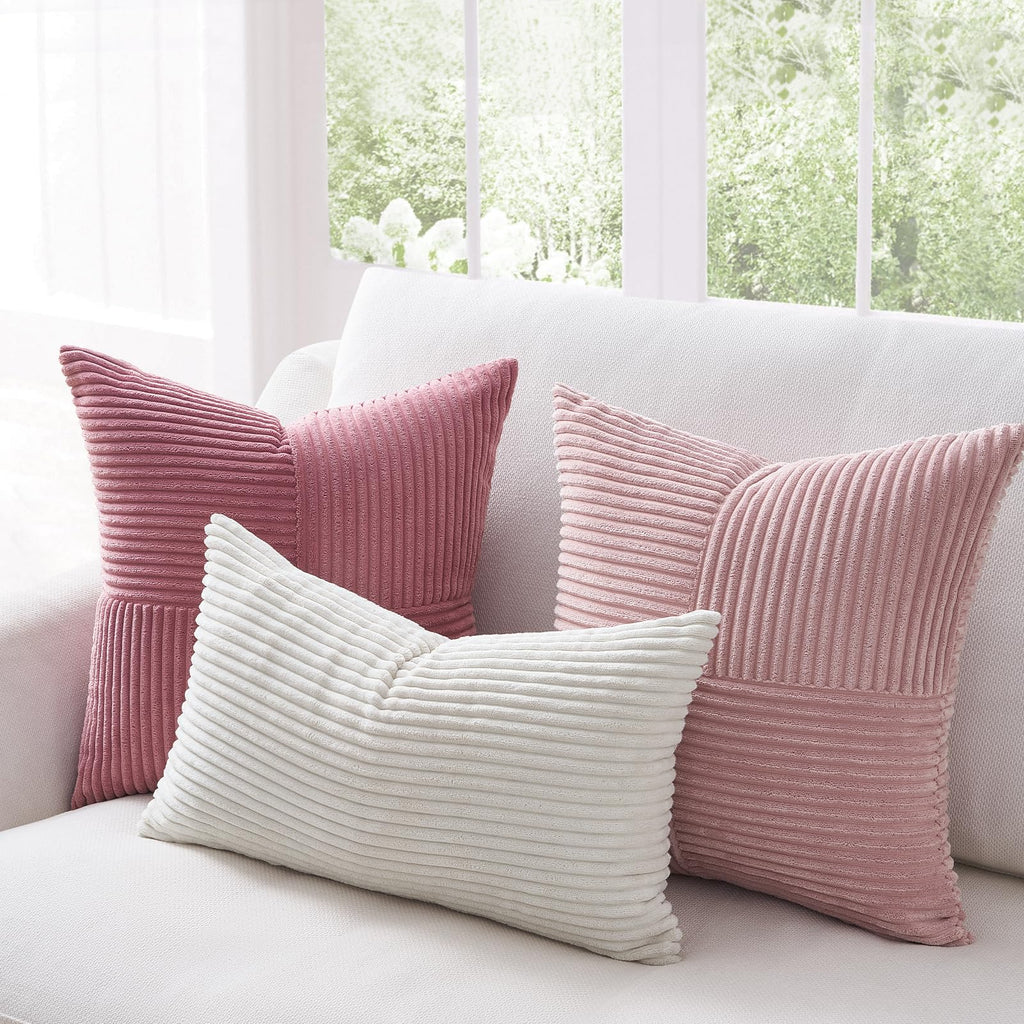 BlushPink Throw Pillow Covers 24x24 Set of 4, Baby Pink Boho Soft Corduroy Home Decor Cushion Cases for Couch, Living