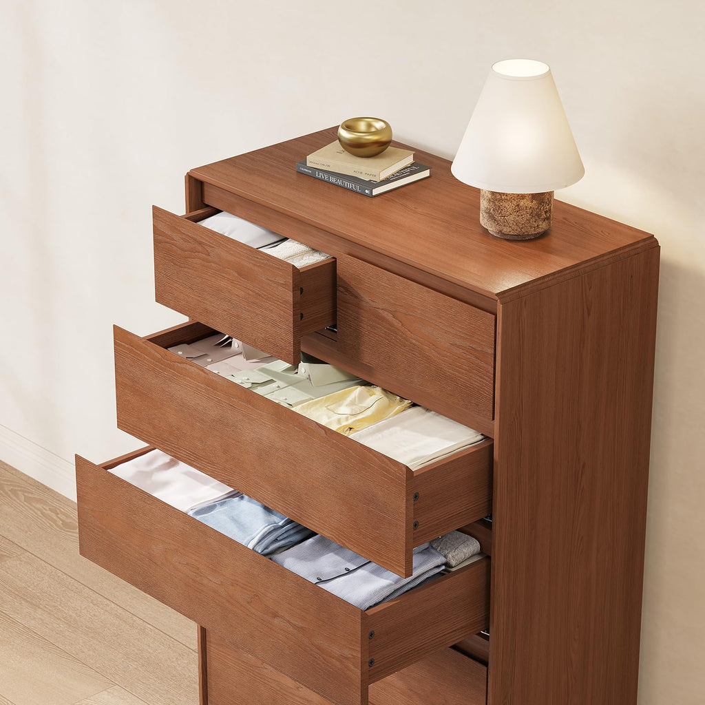 Solid Wood Dresser, 45.3" Tall Mid Century Modern Dresser, Brown