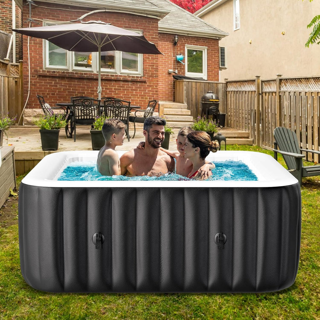73" X 73" X 25" Inflatable Hot Tub, 4-6 Person Square PVC Spa | Blow Up Hot Tub Portable Outdoor Spa with 130 Bubble