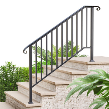 5 Step Railings for Outdoor Steps, Staircase Handrail Fits 4 or 5 Steps, Black Hand Rail with Installation Kit, Metal