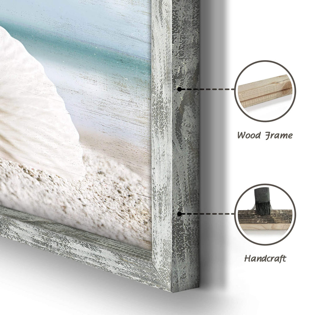Ocean Pictures Wooden Artwork Framed - Seascape Rolling Wave Painting Multi-Panel Wall Art Prints Overall 48"W x 32"H