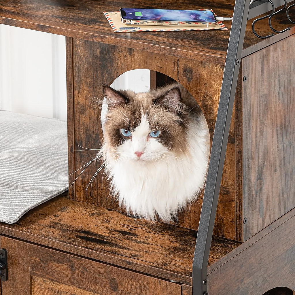 Litter Box Enclosure with 2 Storage Shelves, Tall Litter Box Furniture Hidden with Charging Station, Indoor Hidden