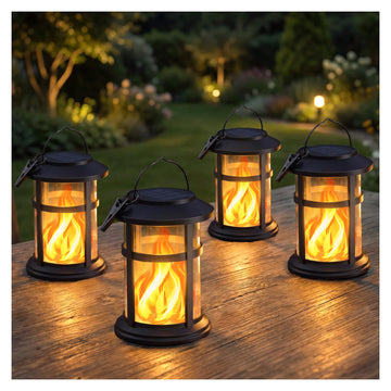 Solar Lanterns Outdoor Waterproof with Flickering Flame, 4 Pack