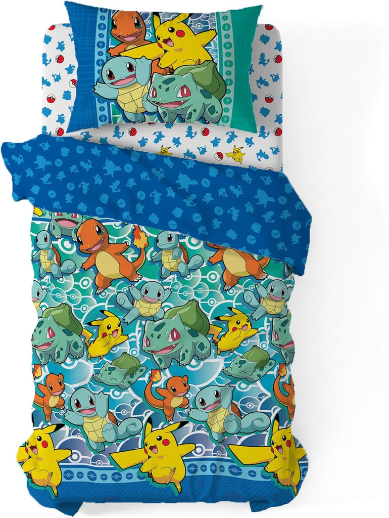 Twin Bed in a Bag Set, Pikachu Charmander Squirtle Bulbasaur, Kids Boys Girls Bedding Comforter Sheets