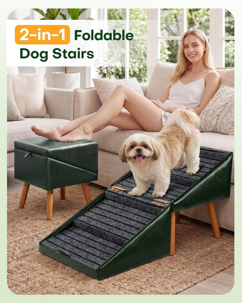 Dog Stairs for Small Dogs Foldable Dog Steps and Faux Leather Ottoman