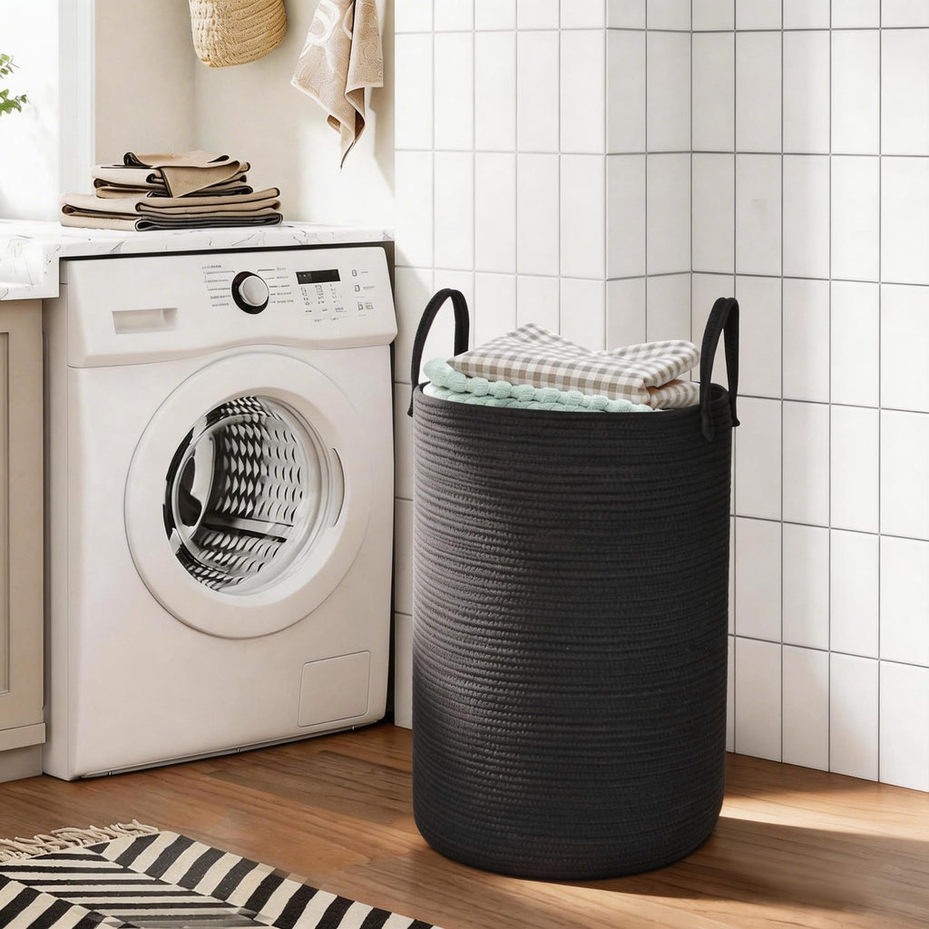 Large Woven Laundry Basket, 80L Tall Blanket Storage, Cute Nursery Kids Baby Laundry Hamper, Cloth Hamper Aesthetic