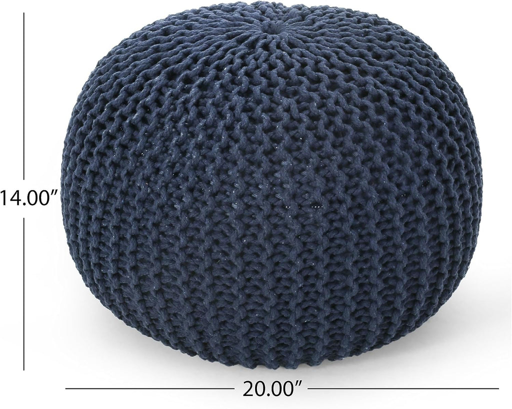 Nahunta Knitted Round Pouf - Cotton - Navy