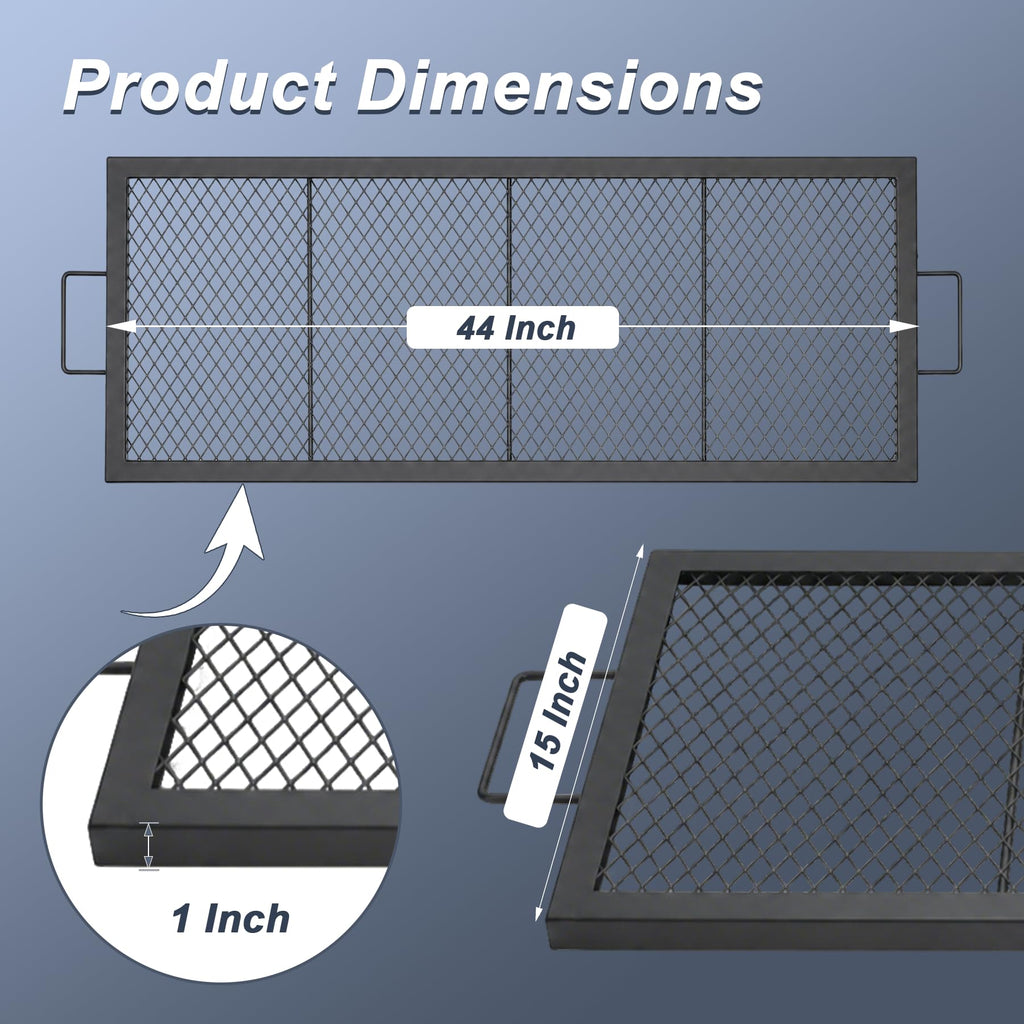 44 Inch Rectangle Fire Pit Grill Grate for Outdoor Campfire, Gathering