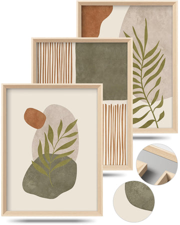 Abstract Botanical Geometric Framed Wall Art Set of 3 12x16IN