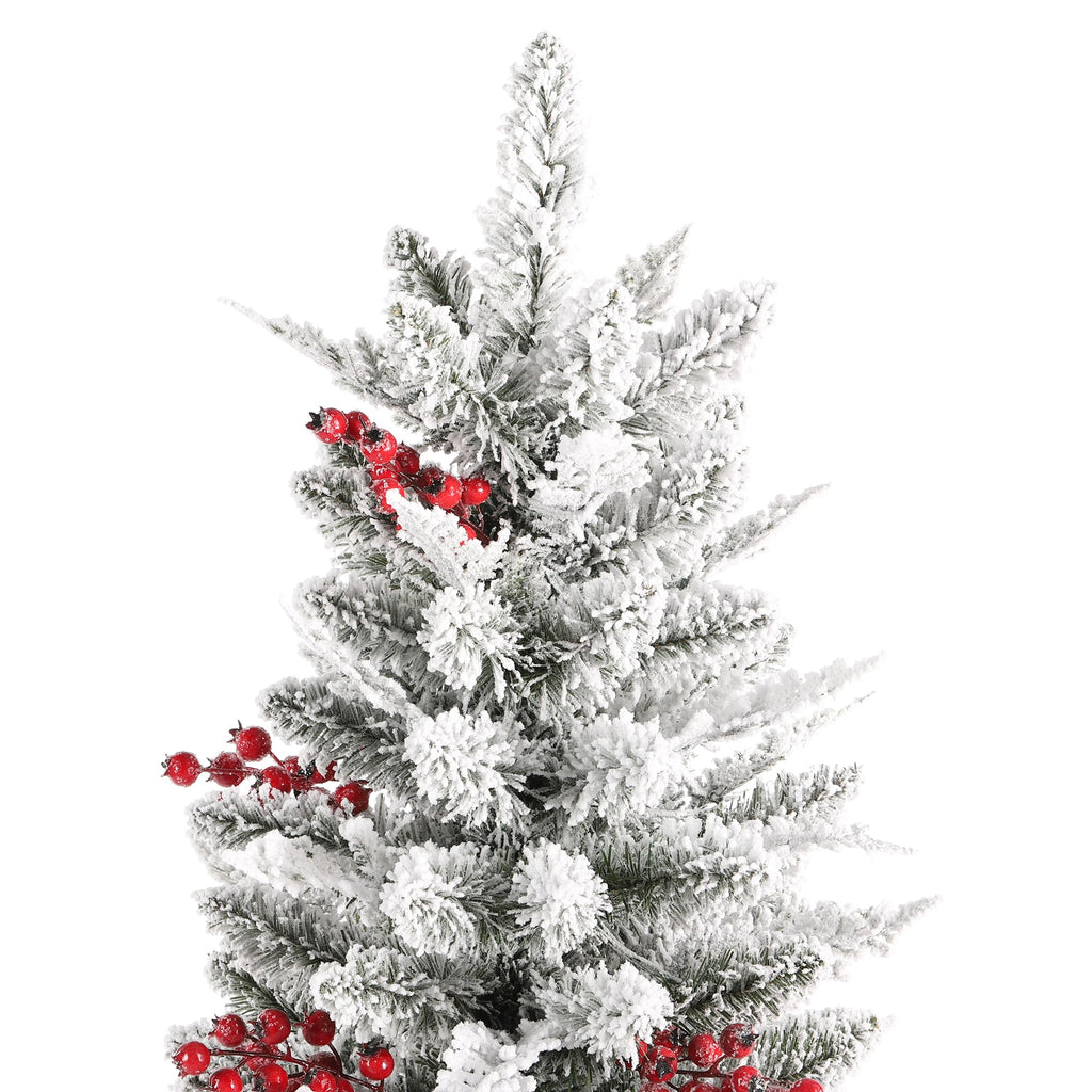 4ft Prelit Christmas Tree, Flocked Small Artificial Christmas Porch Tree with Red Berries and 60 Warm