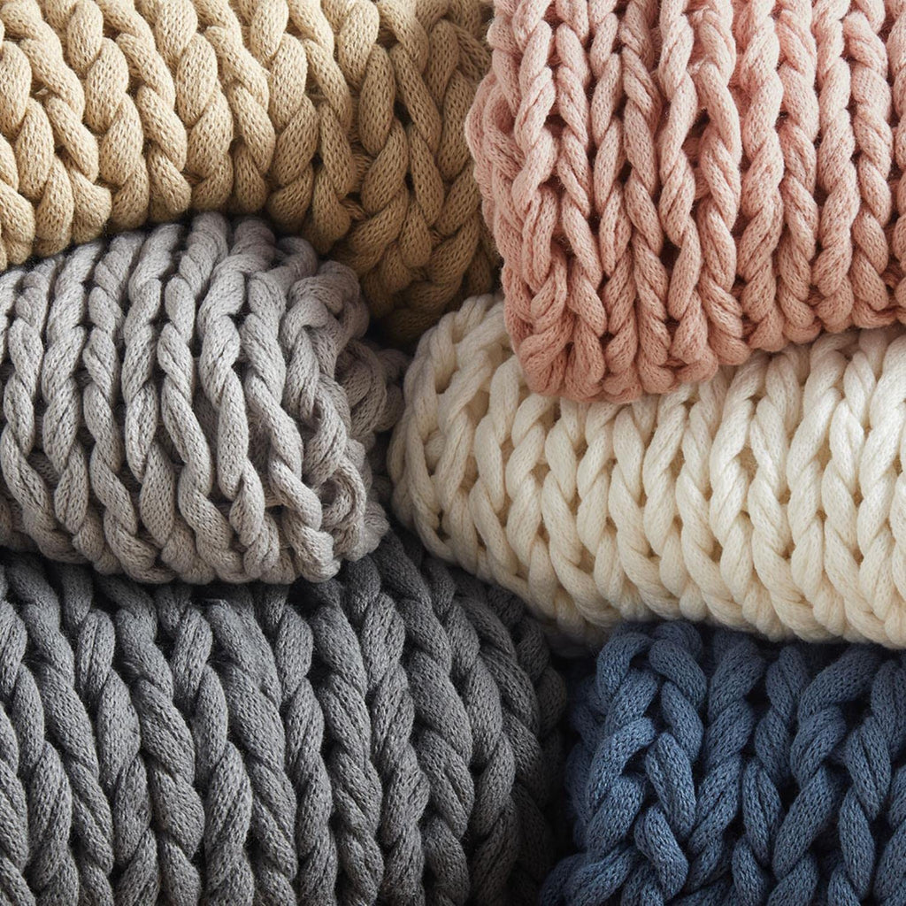 Chunky Double Knit All Season Throw Blanket, 50 x 60", Tan